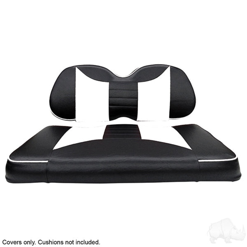 RHOX Front Seat Cover Set, Rally Black/White, Club Car Tempo, Precedent 04+ PN# SEAT-031BW-R-CV