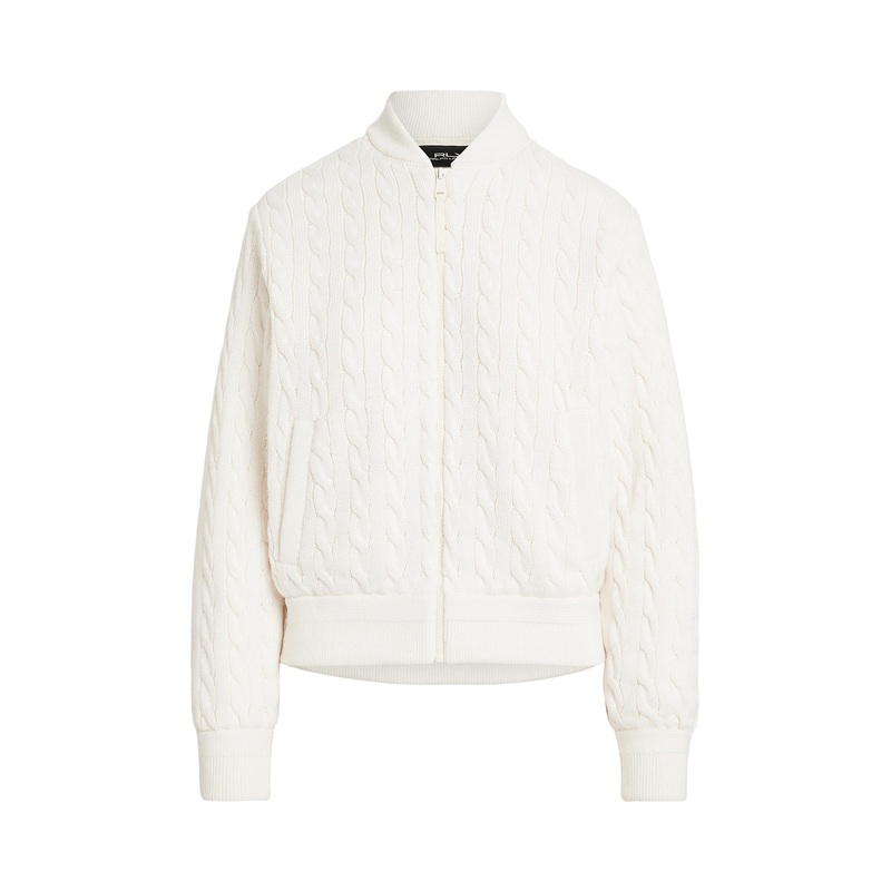 RLX Ralph Lauren Women’s Wool Blend Cable Full Zip Jacket – Antique White