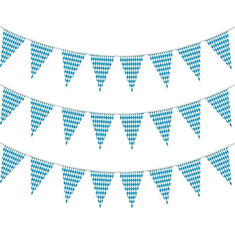 Beer Festival Triangle Hanging Flag Blue and White Squares Bunting Brithday Party Beverage Gathering Decoration Carnival Accessory,Nylon Fabric Banner