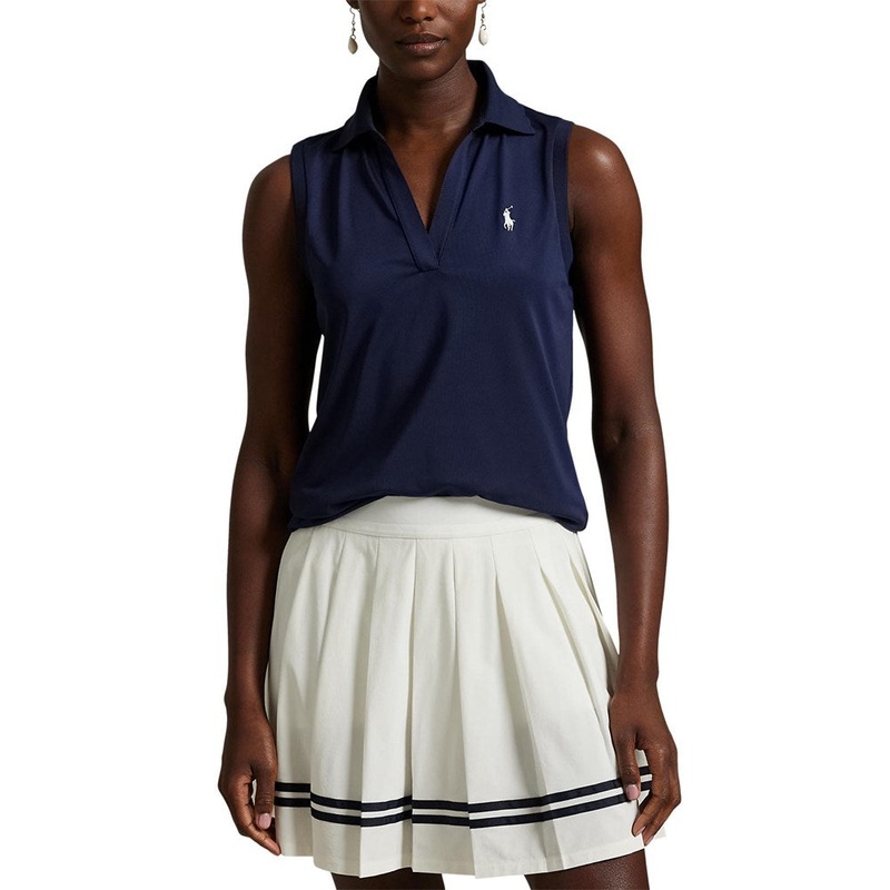 RLX Ralph Lauren Women’s Tour Pique V-Neck Sleeveless Polo Shirt – Refined Navy
