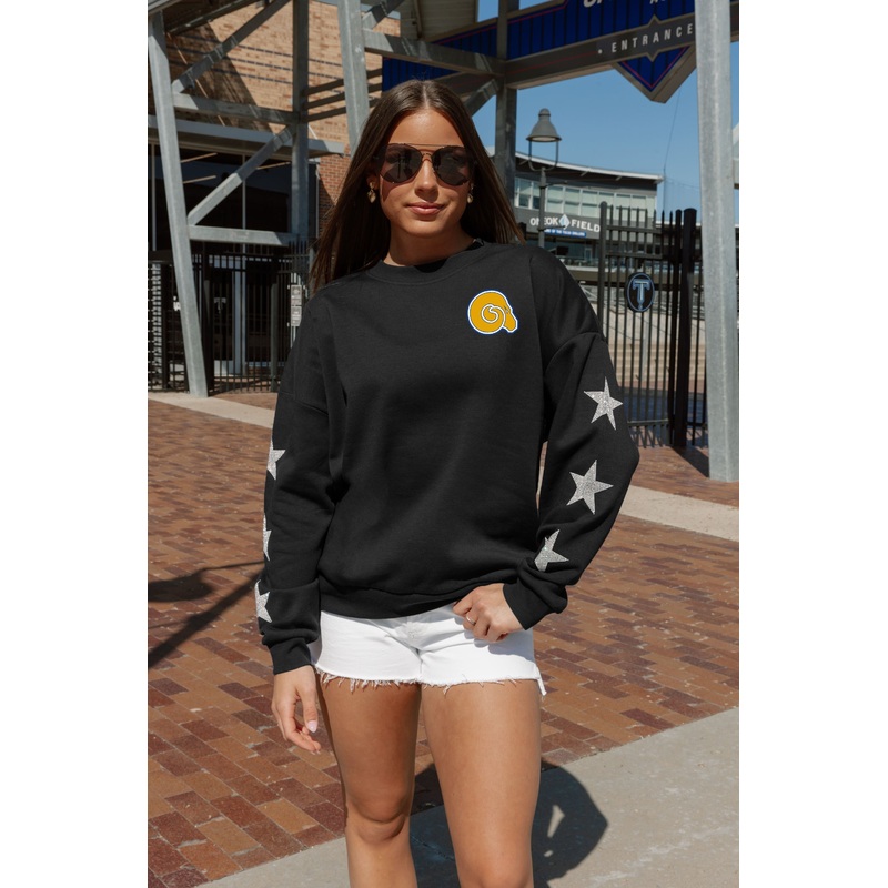 ALBANY STATE GOLDEN RAMS DEDICATION EMBELLISHED STAR SLEEVE CREWNECK PULLOVER