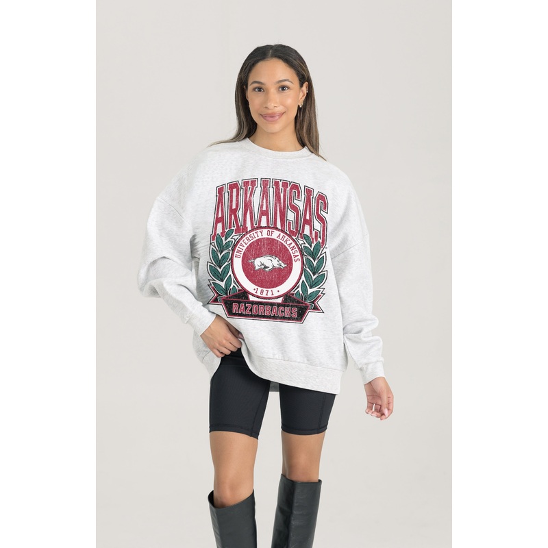 ARKANSAS RAZORBACKS HERITAGE PREMIUM FLEECE DROP SHOULDER CREWNECK PULLOVER
