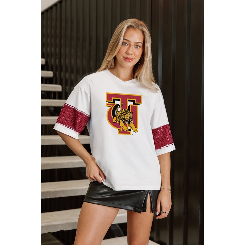 TUSKEGEE GOLDEN TIGERS DOMINANCE RHINESTONE STRIPE VARSITY TEE