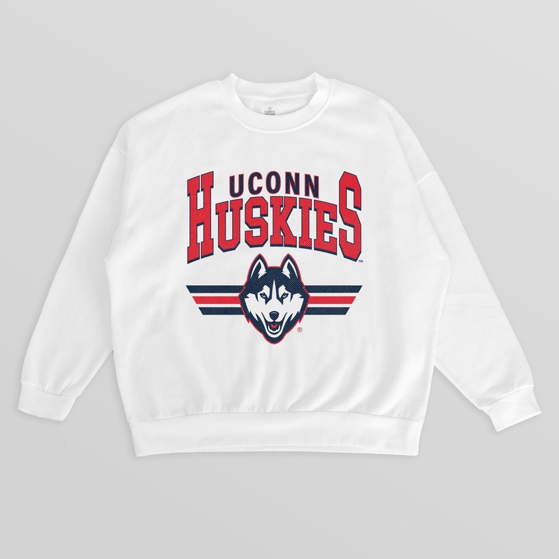 UCONN HUSKIES SWIFT STRIKE PREMIUM FLEECE DROP SHOULDER CREWNECK PULLOVER