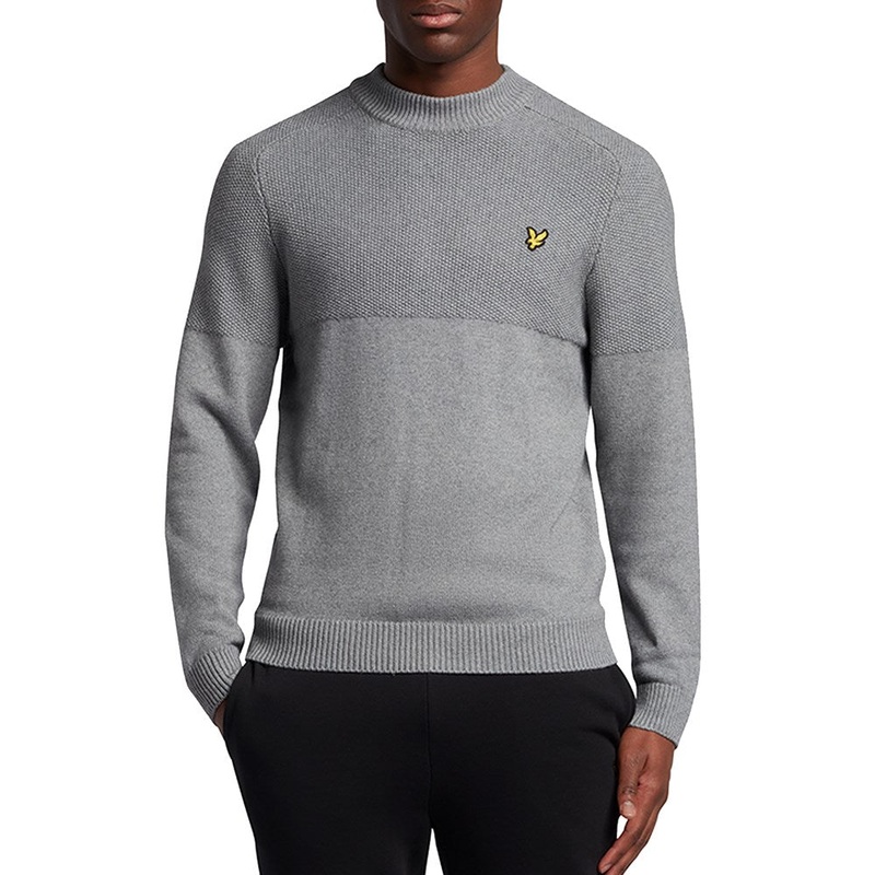 Lyle & Scott Seed Stitch Mock Neck Pullover – Mid Grey Marl