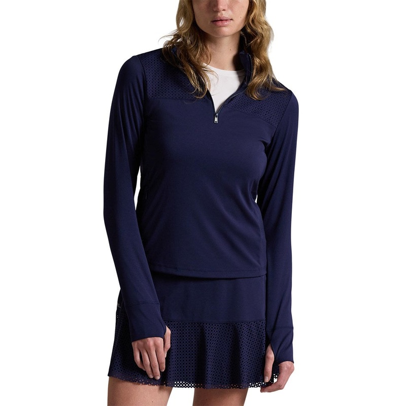 RLX Ralph Lauren Women’s Eyelet Performance Quarter-Zip Pullover – Refined Navy