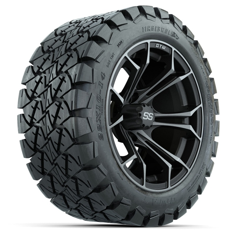 Set of (4) 14 in GTW Spyder Wheels with 22×10-14 GTW Timberwolf All-Terrain Tires PN# A19-489