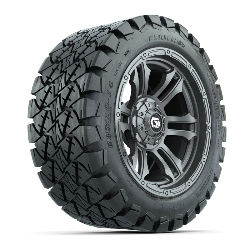 GTW Shogun Gunmetal 14 in Wheels with 22×10-14 Timberwolf All-Terrain Tires  Full Set