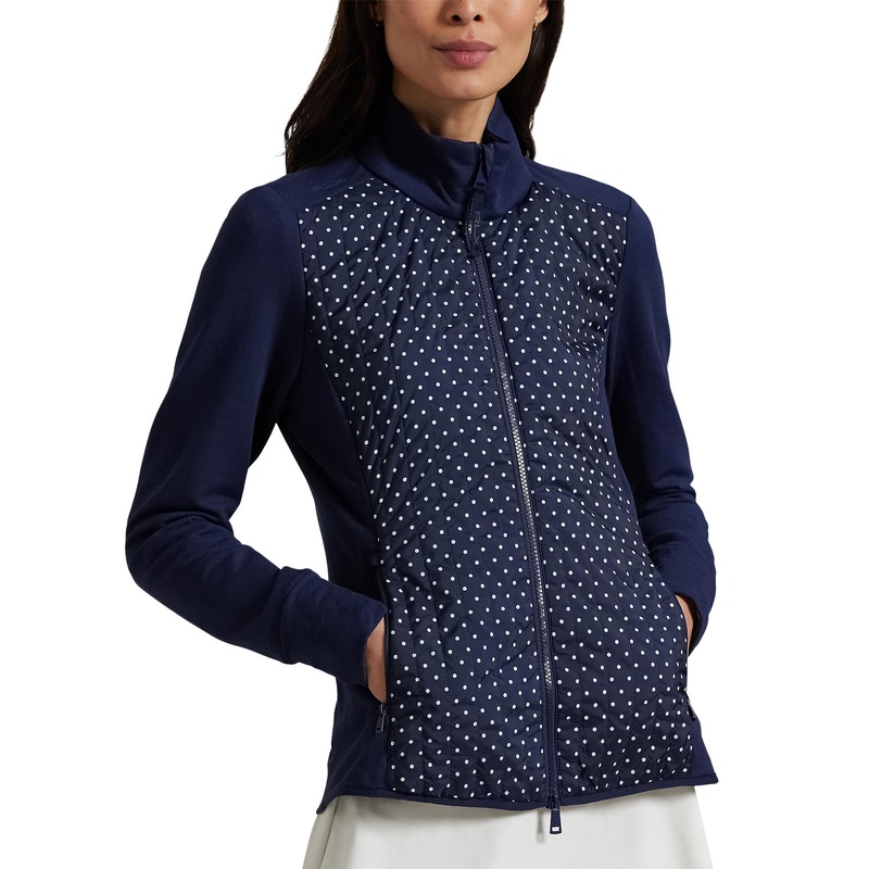 RLX Ralph Lauren Women’s Cool Wool Hybrid Performance Full-Zip Jacket – Refined Navy Polka Dot