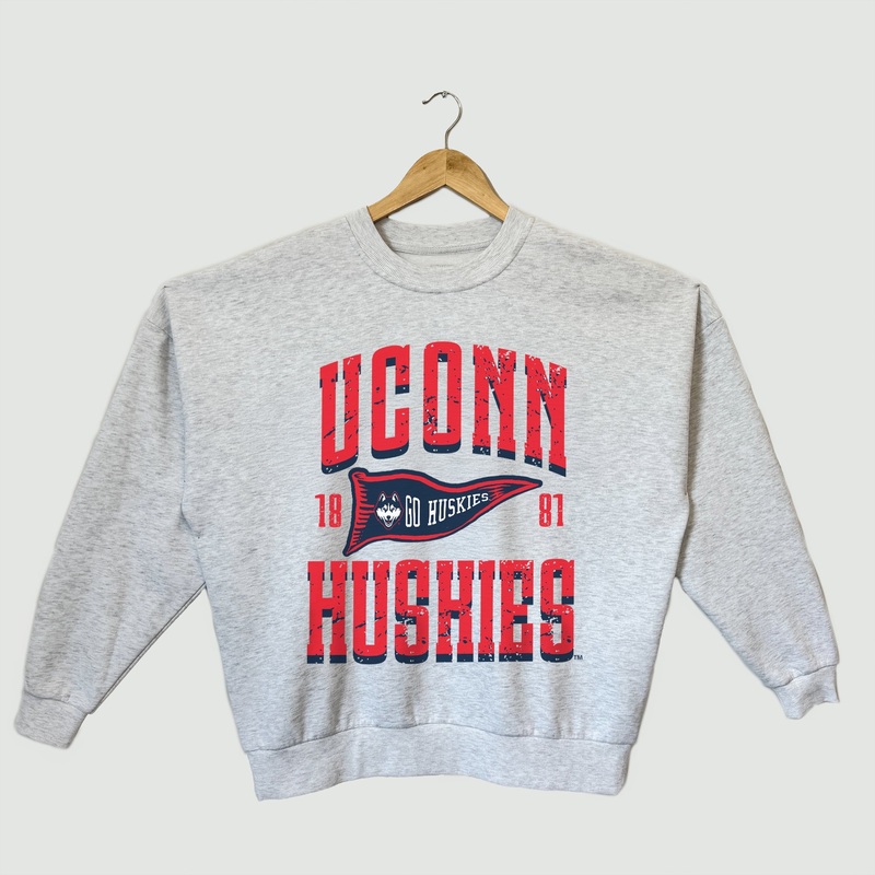 UCONN HUSKIES PENNANT PRIDE PREMIUM FLEECE DROP SHOULDER CREWNECK PULLOVER