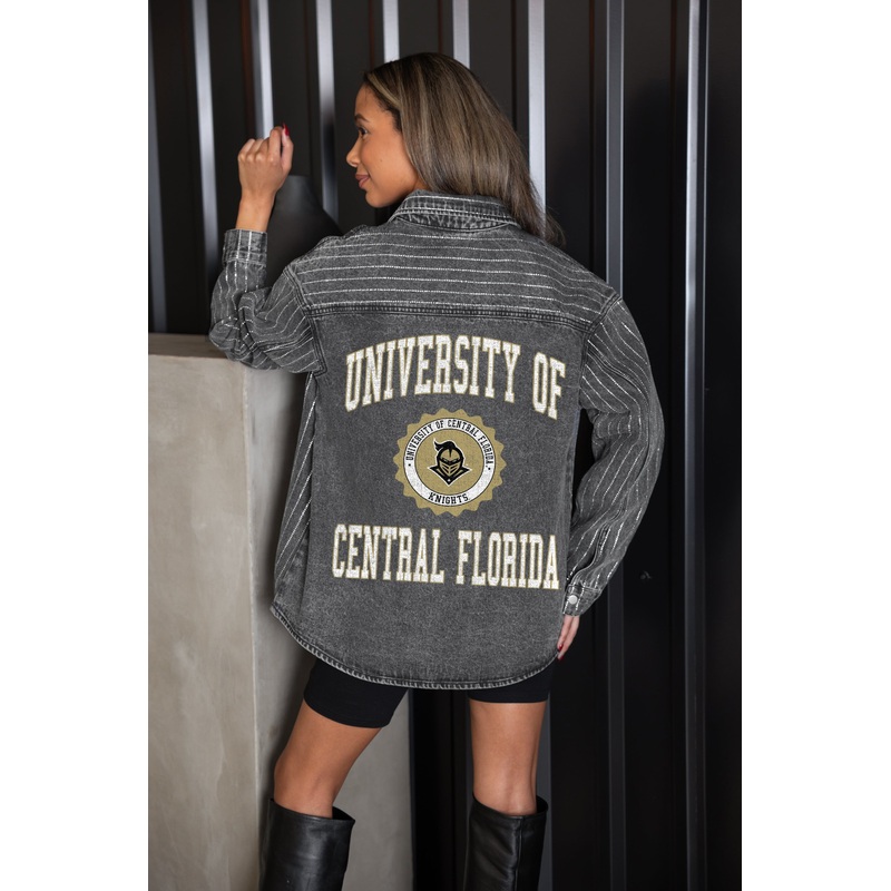 CENTRAL FLORIDA KNIGHTS STYLE’S THE LIMIT MICRO-RHINESTONE DENIM OVERSHIRT IN BLACK