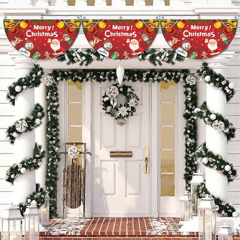 Christmas fan flag, Christmas party hanging half fan flag, yard outdoor decoration flag (5 pieces, 4590cm)