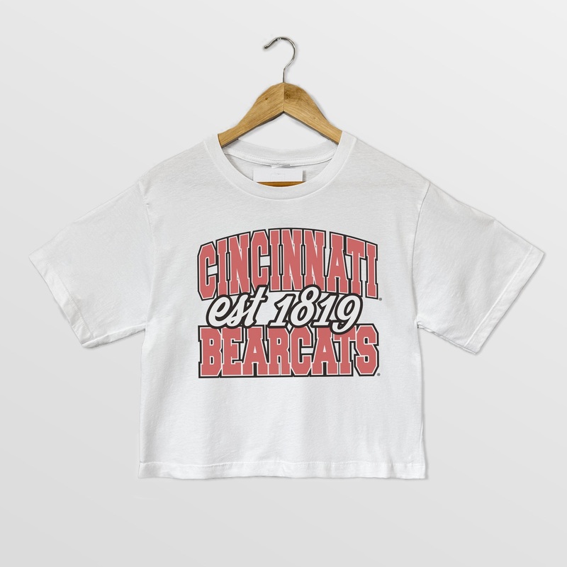CINCINNATI BEARCATS DEEP ROOTS BOXY FIT WOMEN’S CROPPED TEE