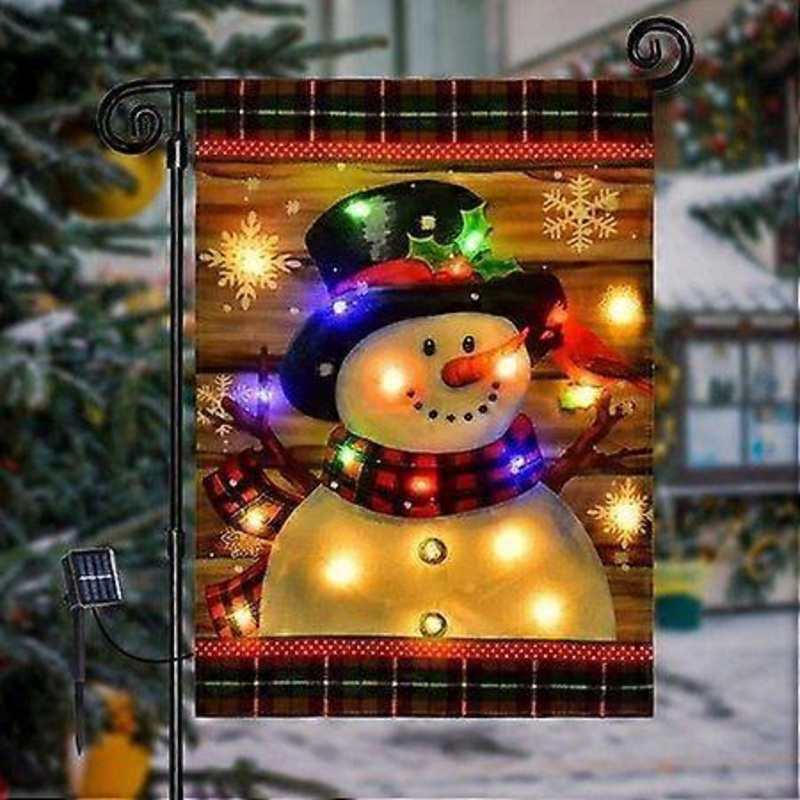 Christmas LED Lighted Merry Snowman Outdoor Garden Flag