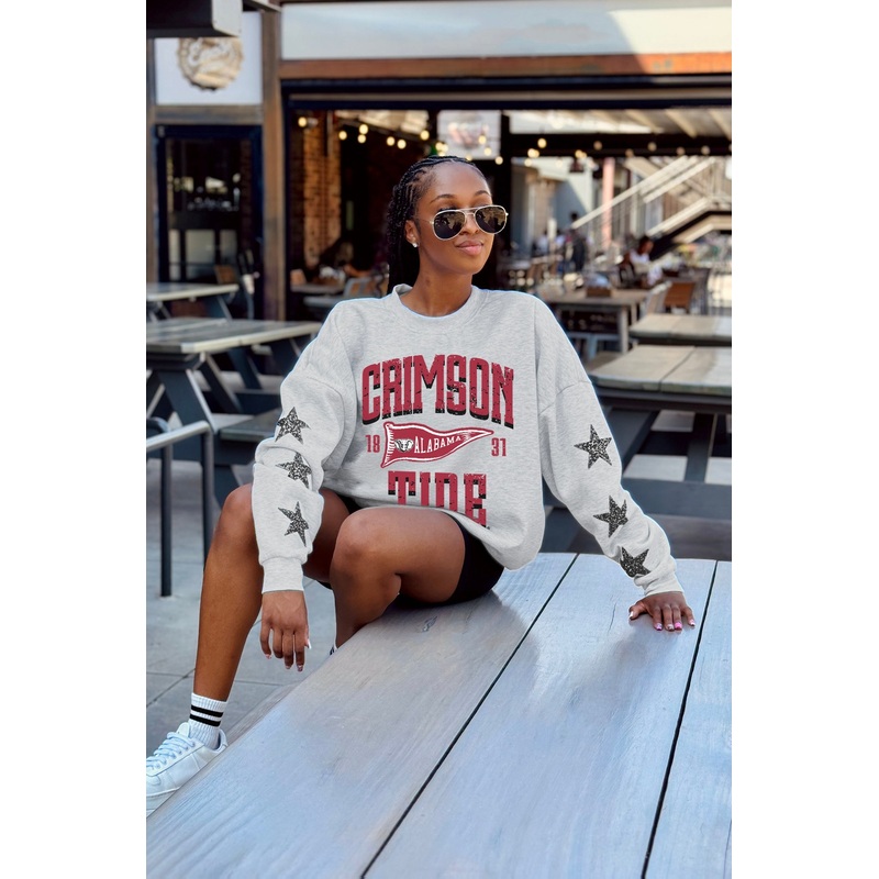 ALABAMA CRIMSON TIDE PENNANT PRIDE EMBELLISHED STAR SLEEVE CREWNECK PULLOVER