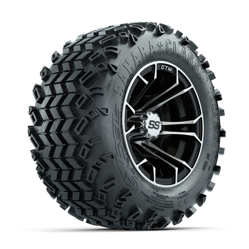 GTW Spyder Machined/Black 10 in Wheels with 18×9.50-10 Sahara Classic All Terrain Tires  Full Set