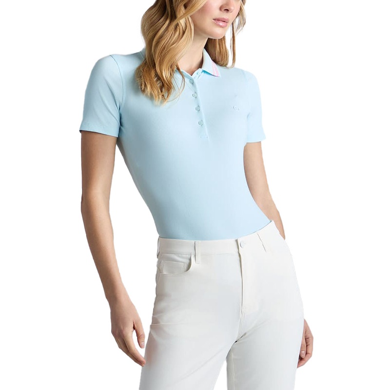 G/Fore Women’s Checkered Collar Ribbed Tech Golf Polo Shirt – Daybreak