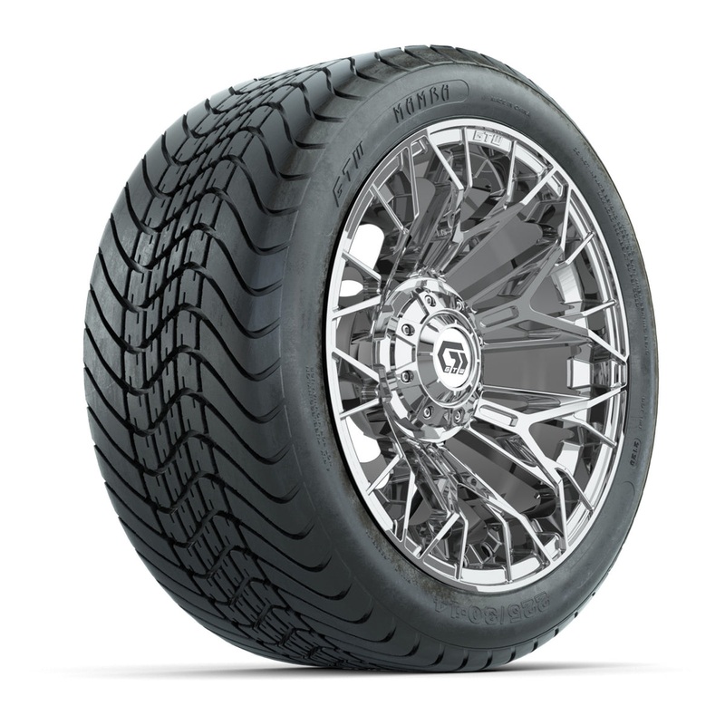 Set of (4) 14 in GTW Stellar Chrome Wheels with 225/30-14 Mamba Street Tire PN# A19-791