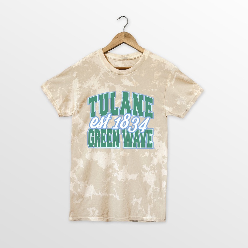 TULANE GREEN WAVE DEEP ROOTS BLEACH WASH TEE