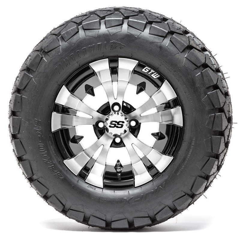 12 GTW Vampire Black and Machined Wheels with 22 Timberwolf Mud Tires  Set of 4 PN# A19-371