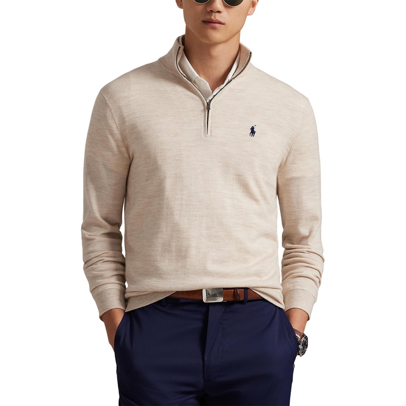 RLX Ralph Lauren Cotton Blend 1/4 Zip Golf Pullover – Ecru Tan Heather