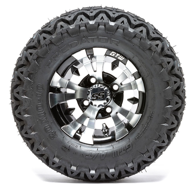 10 GTW Vampire Black and Machined Wheels with 20in Predator A-T Tires  Set of 4 PN# A19-335