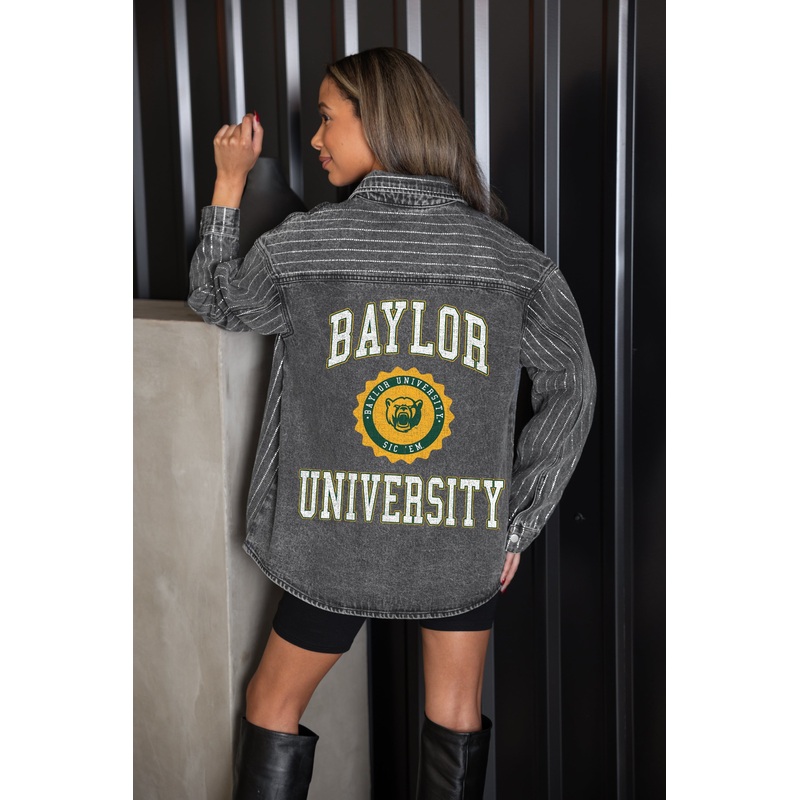 BAYLOR BEARS STYLE’S THE LIMIT MICRO-RHINESTONE DENIM OVERSHIRT IN BLACK