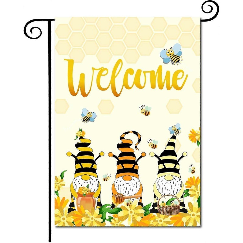 Bee Welcome Garden Flag Summer Gnome Garden Flag Yard Decoration Burlap Decor Rustic Vertical Double Sided Seasonal for Garden Farmhouse House Yard La