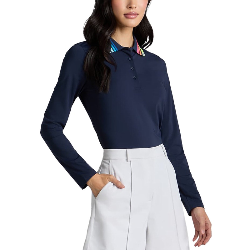 G/Fore Women’s Contrast Collar Silky Tech Long Sleeve Golf Polo Shirt – Twilight