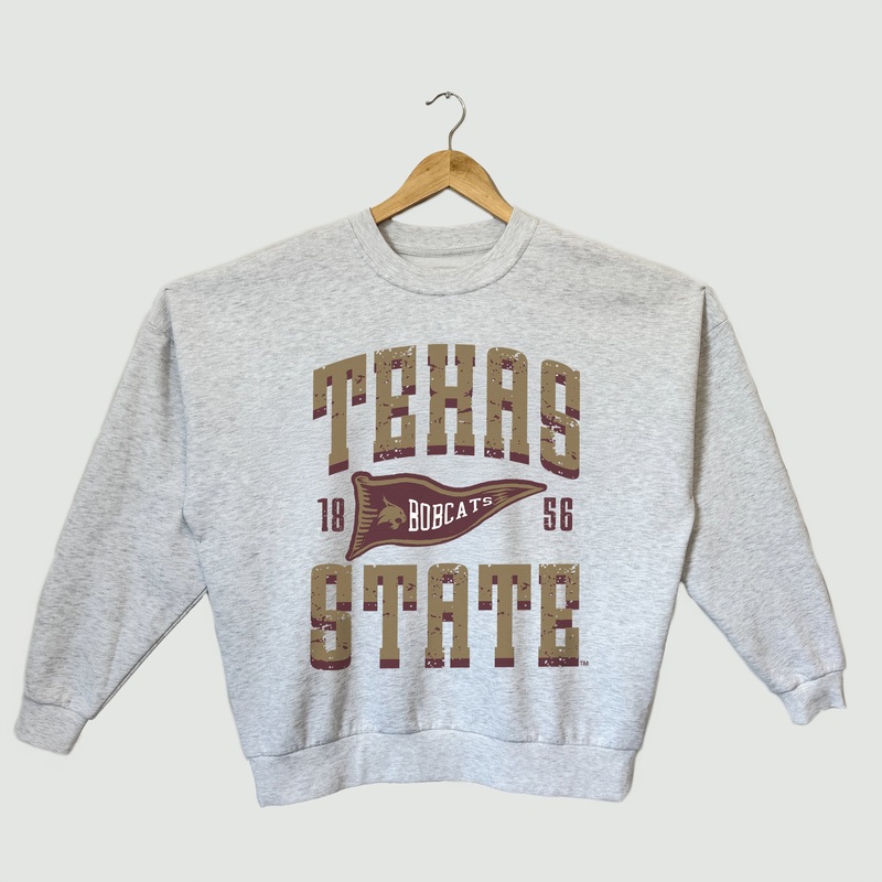 TEXAS STATE BOBCATS PENNANT PRIDE PREMIUM FLEECE DROP SHOULDER CREWNECK PULLOVER