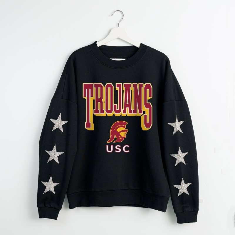 USC TROJANS PURE VICTORY EMBELLISHED STAR SLEEVE CREWNECK PULLOVER