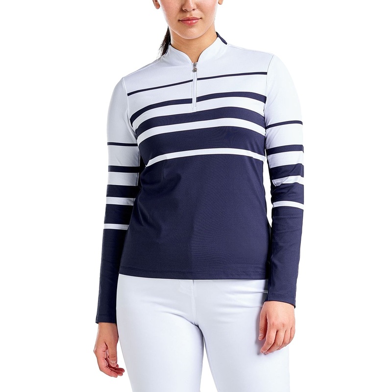 Nivo Women’s Lolita UV Long Sleeve Mock Neck Golf Shirt – White/Navy
