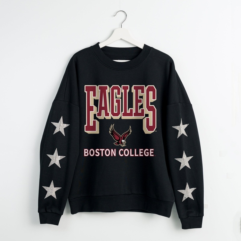 BOSTON COLLEGE EAGLES PURE VICTORY EMBELLISHED STAR SLEEVE CREWNECK PULLOVER