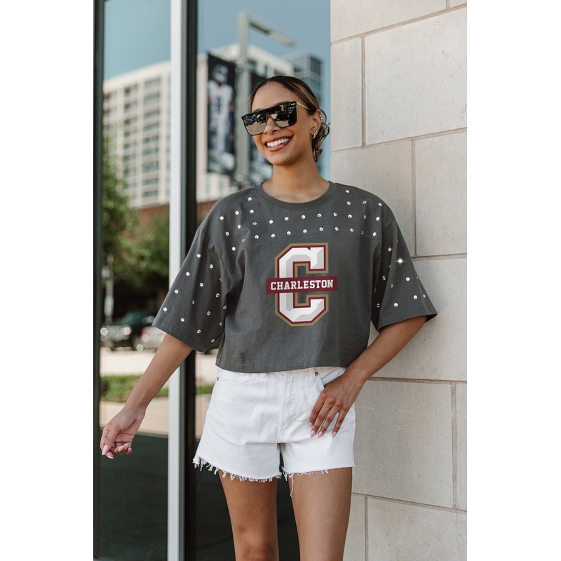 CHARLESTON COUGARS Making Moves Rhinestone Crop Tee With Yoke