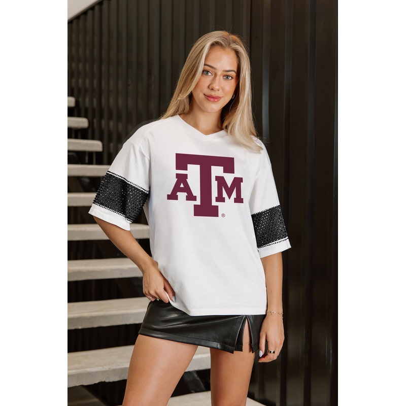 TEXAS A&M AGGIES DOMINANCE RHINESTONE STRIPE VARSITY TEE