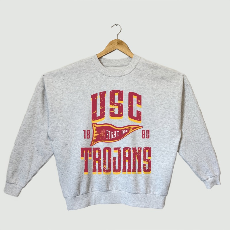 USC TROJANS PENNANT PRIDE PREMIUM FLEECE DROP SHOULDER CREWNECK PULLOVER