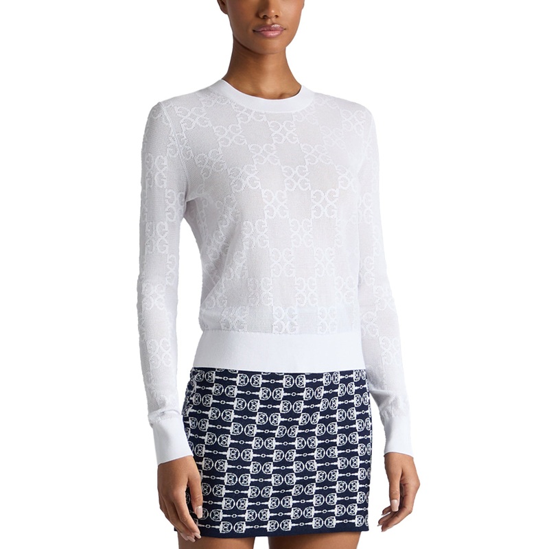 G/Fore Women’s Pointelle G Crewneck Golf Sweater – Snow