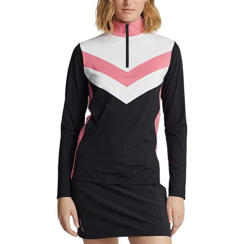 RLX Ralph Lauren Women’s Power Stretch 1/4 Zip Pull Over – Polo Black/Desert Rose Multi