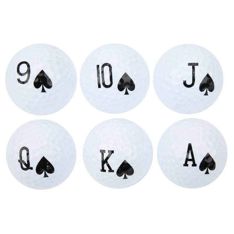 6Pcs Super Soft Long Distance Golf Balls, Soft Core Classic White Golf Balls, Poker Print Golf Swinging Practice Balls