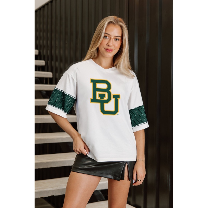 BAYLOR BEARS DOMINANCE RHINESTONE STRIPE VARSITY TEE