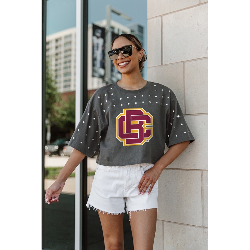 BETHUNE-COOKMAN WILDCATS Making Moves Rhinestone Crop Tee With Yoke
