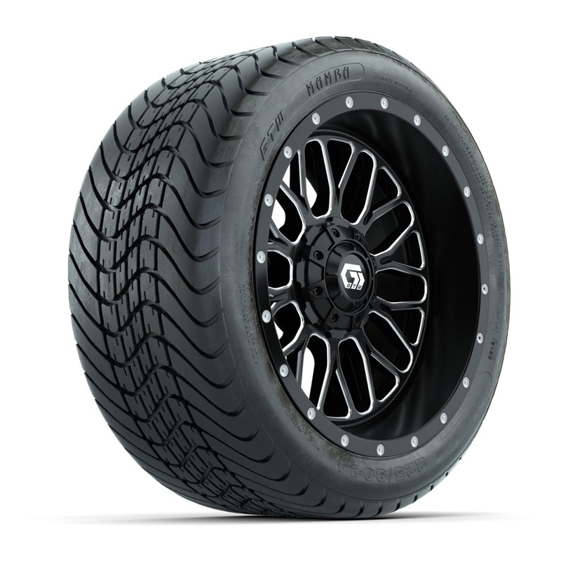Set of (4) 14 in GTW Helix Machined & Black Wheels with 225/30-14 Mamba Street Tire PN# A19-827