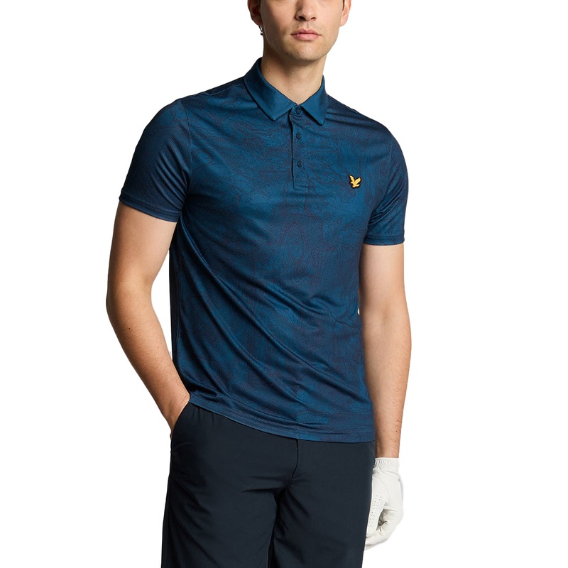 Lyle & Scott Contour Printed Golf Polo Shirt – Dark Navy