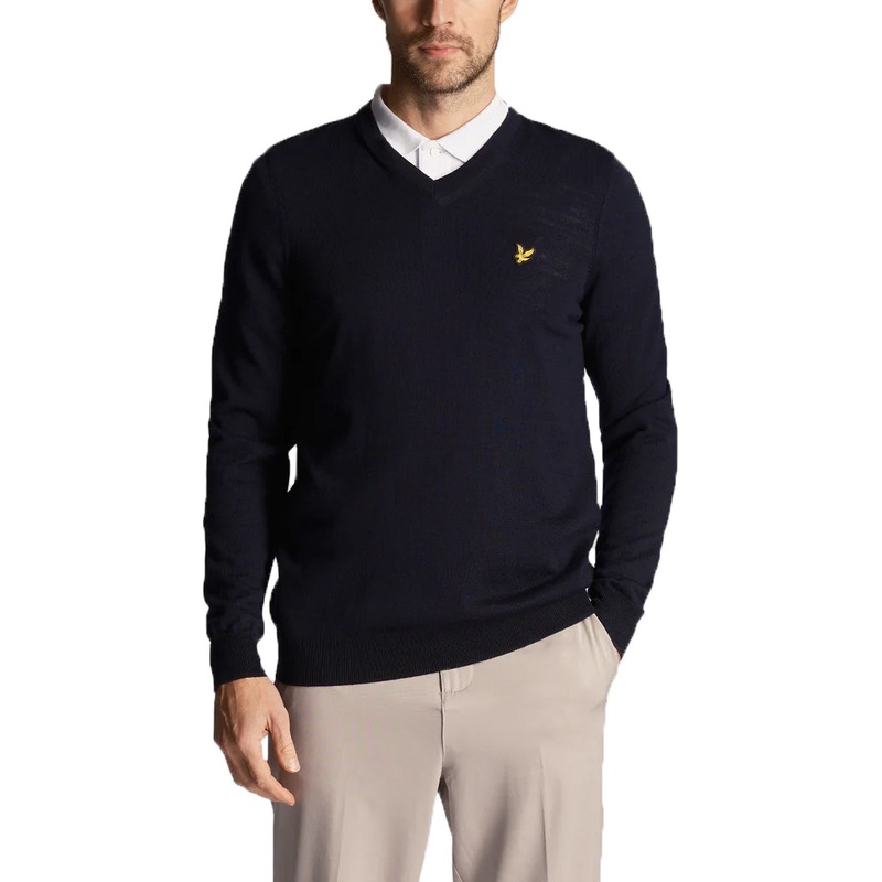 Lyle & Scott Golf Merino Blend V Neck Pullover – Dark Navy