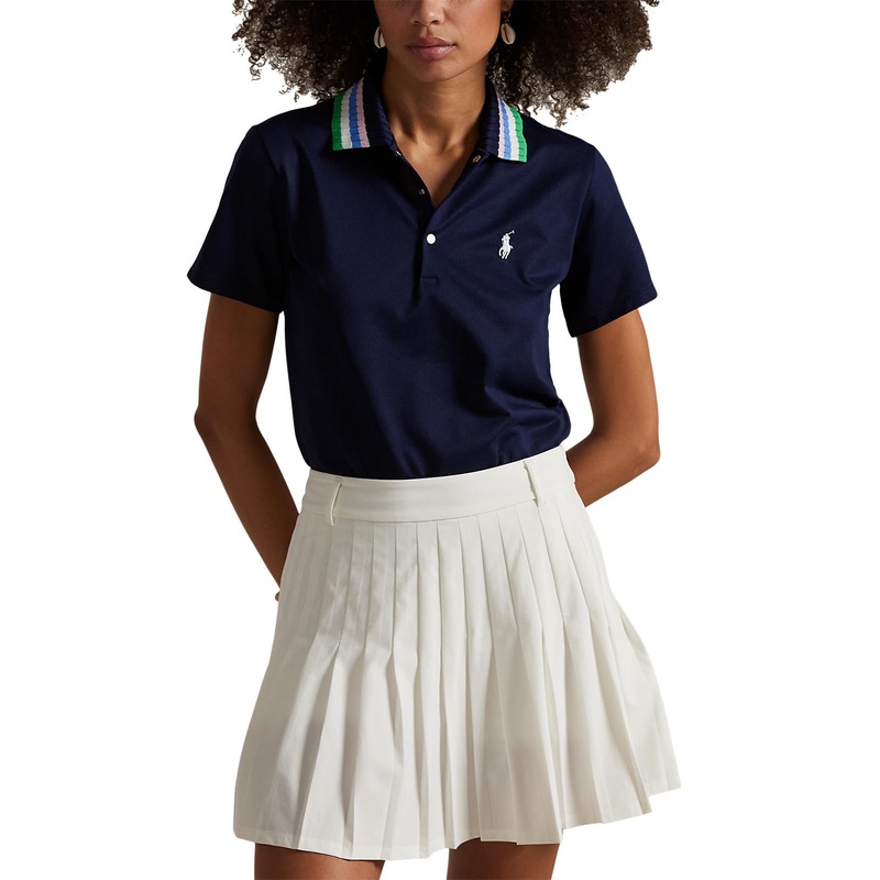RLX Ralph Lauren Women’s Tour Pique Knit-Collar Polo Golf Shirt – Refined Navy/Tiller Green Multi