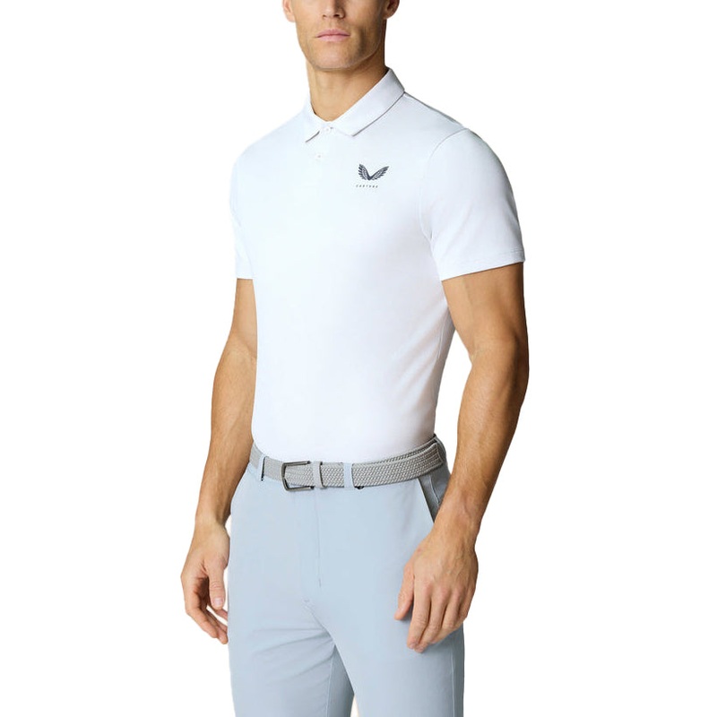 Castore Pinnacle Engineered Knit Polo Golf Shirt – White/Midnight Navy