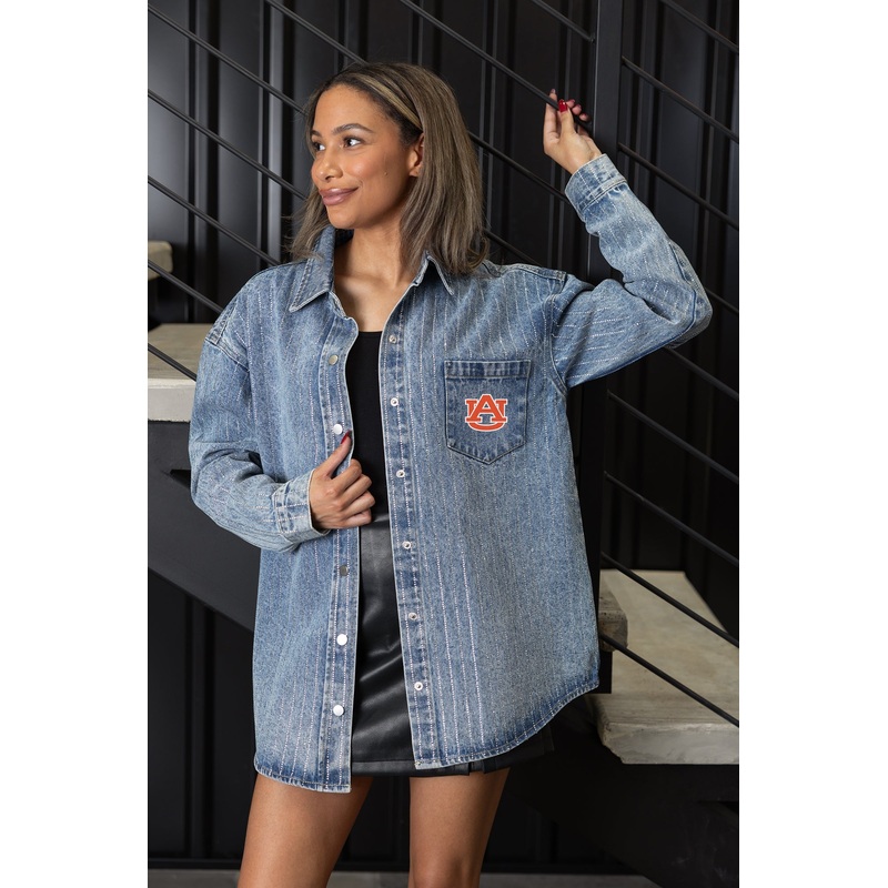 AUBURN TIGERS STYLE’S THE LIMIT MICRO-RHINESTONE DENIM OVERSHIRT