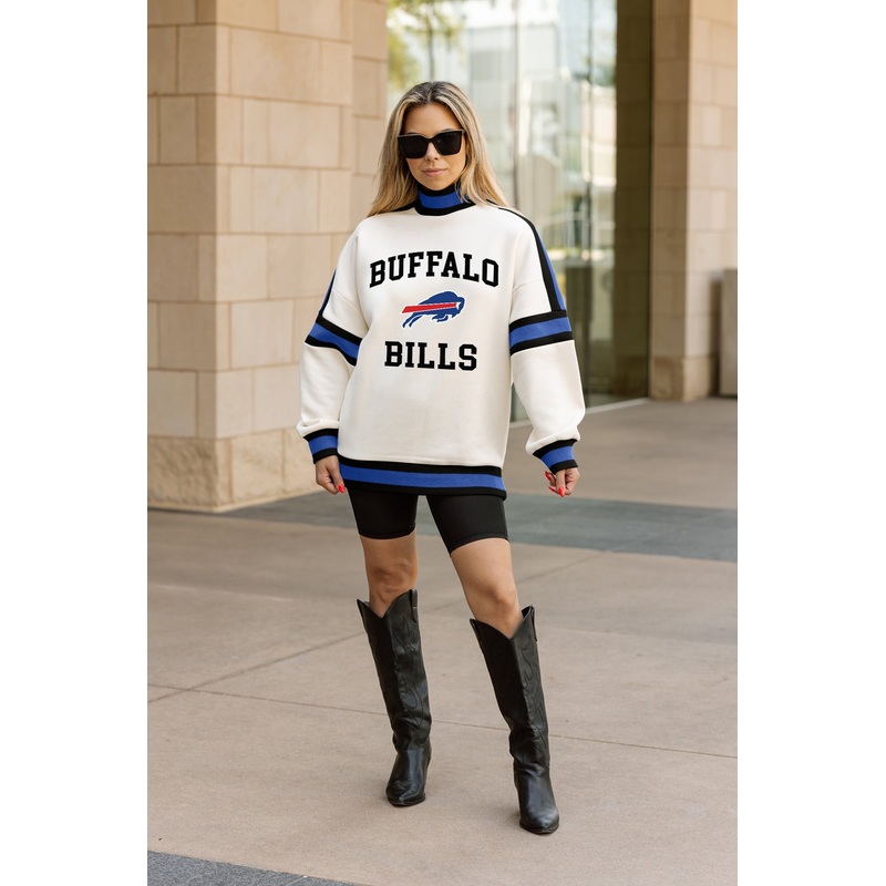 BUFFALO BILLS VIVID MOTION COLORBLOCK TURTLENECK PULLOVER IN BLACK AND ROYAL