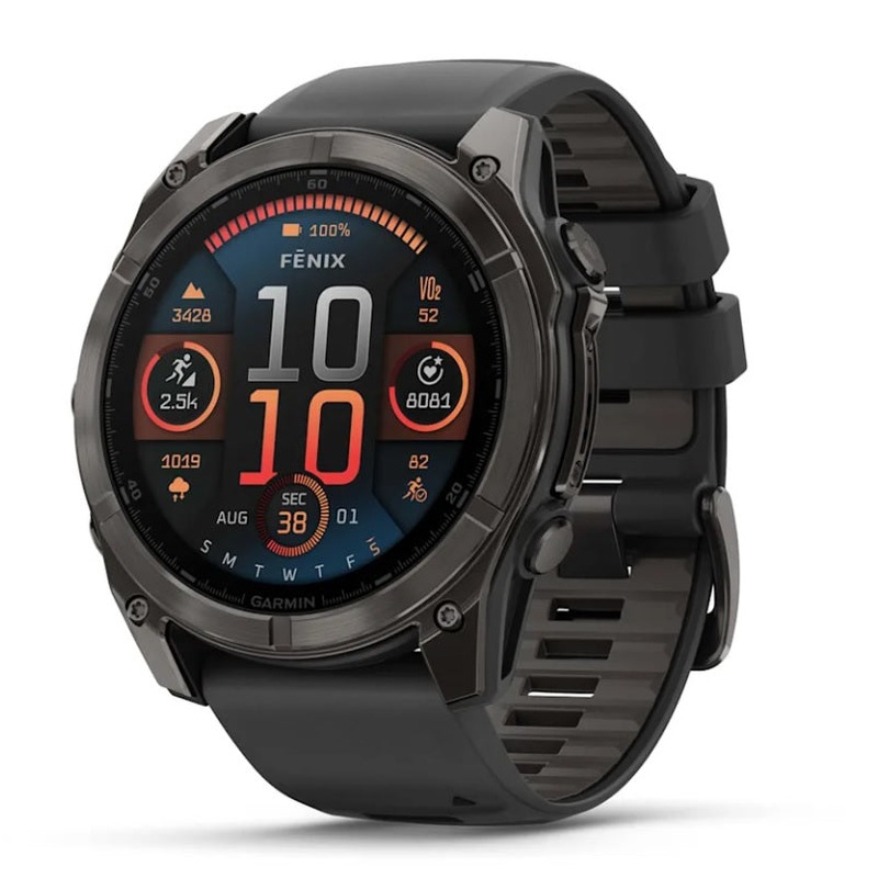 Garmin fenix 8 GPS Watch 51 mm  Sapphire, Carbon Gray DLC Titanium with Black/Pebble Gray Silicone