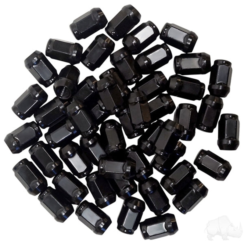 Lug Nut, BOX OF 50, Gloss Black Closed End Standard 1/2-20, OD 3/4